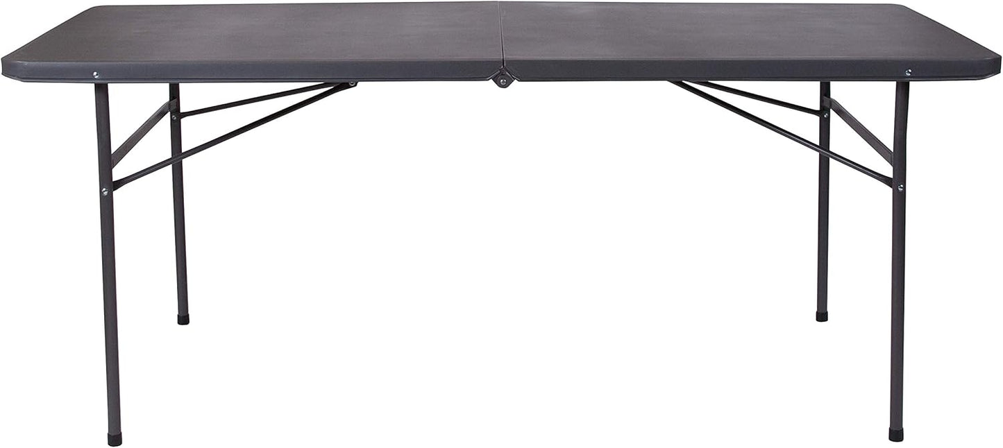 Flash Furniture 6' Rectangular Plastic Folding Event Table with Carrying Handle, Bi-Fold Portable Banquet Table for Indoor/Outdoor Events, Dark Gray