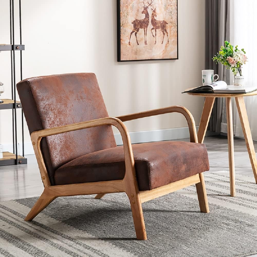 Container Furniture Direct Classic Comfortable Reading Small Modern Boho Microfiber Upholstered Lounge Armchair for Living Room, Reading, Bedroom, Office, and Small Spaces in Brown