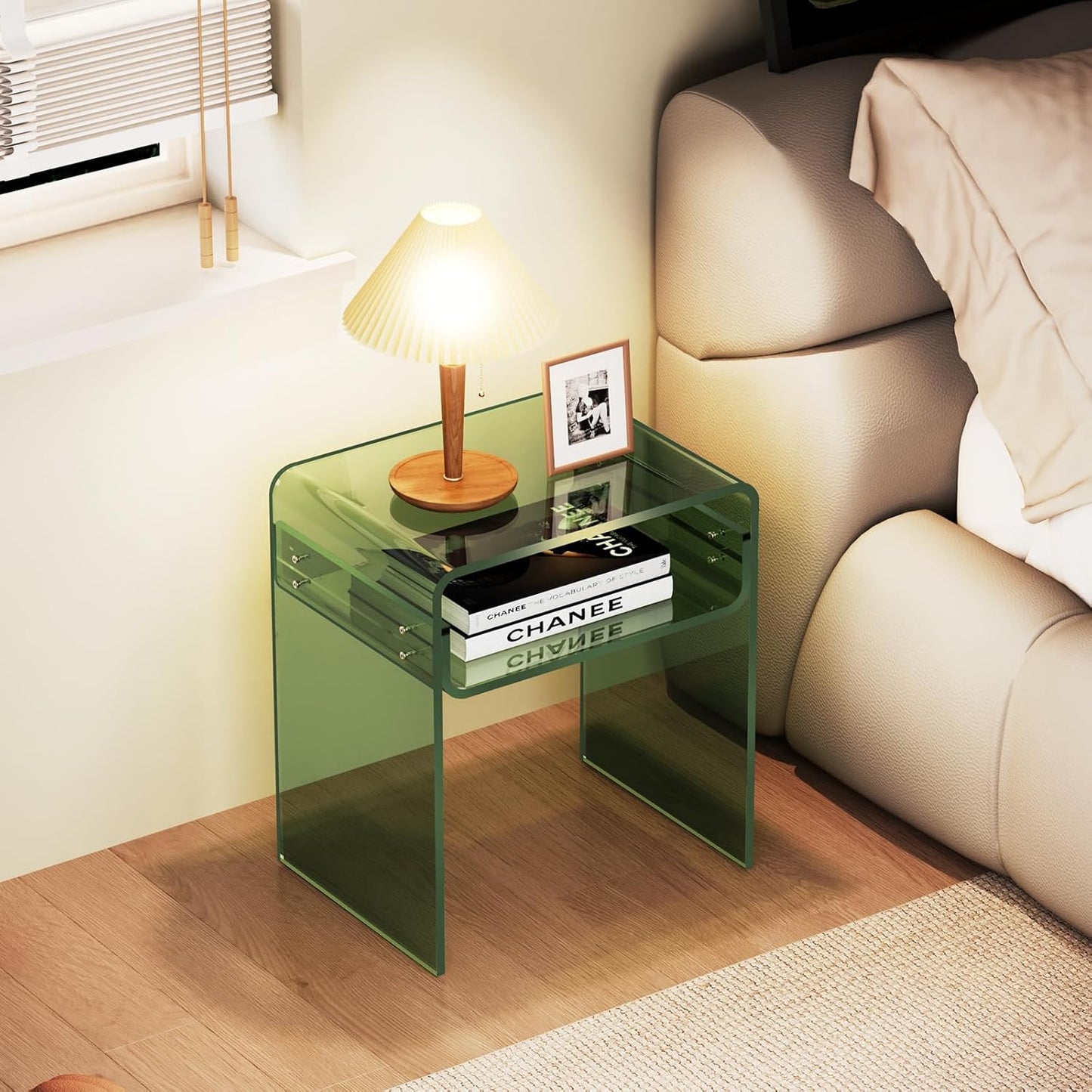Clear Acrylic End Table 2-Tier Bedside Nightstand for Living Room Bedroom (1, Green)