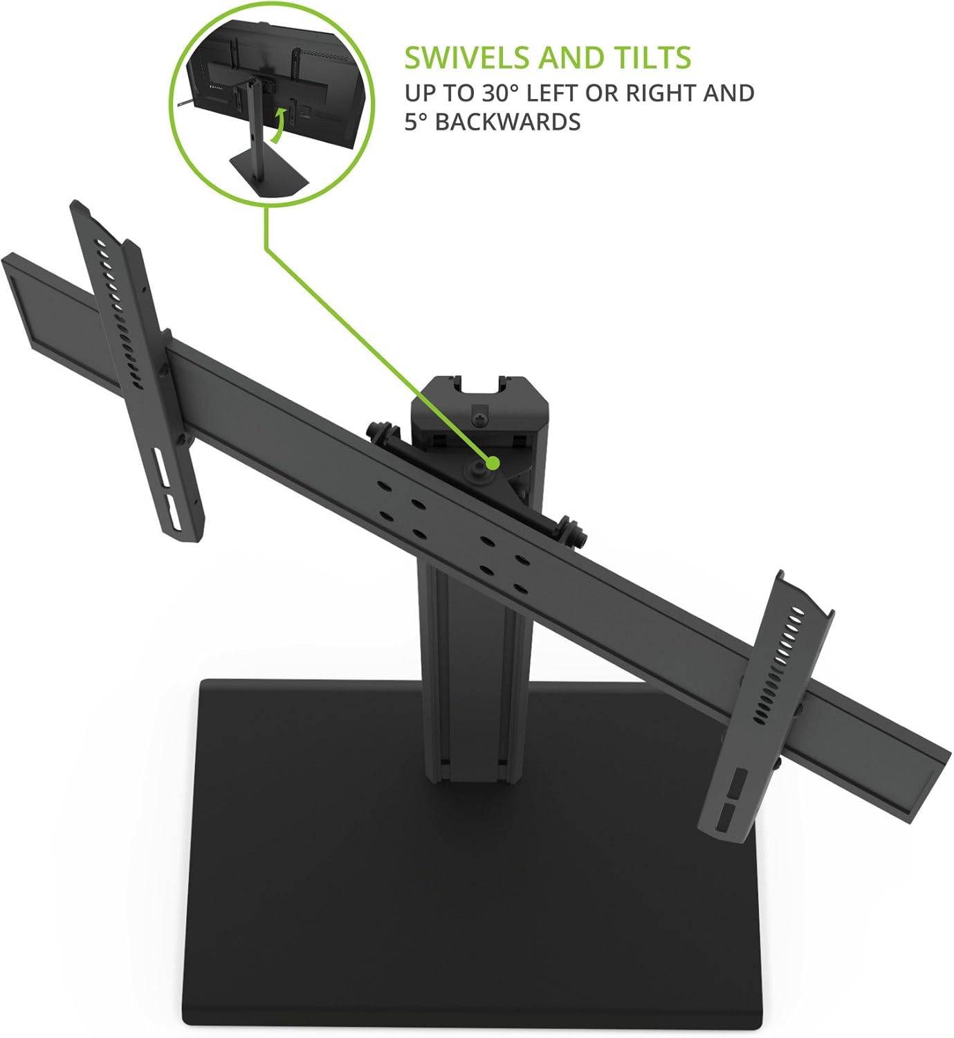 Kanto TTS100 Tabletop TV Stand for 37" to 60" TVs | Supports up to 88 lb | Height Adjustable | Swivels up to 30° | Tilts -5° | Black