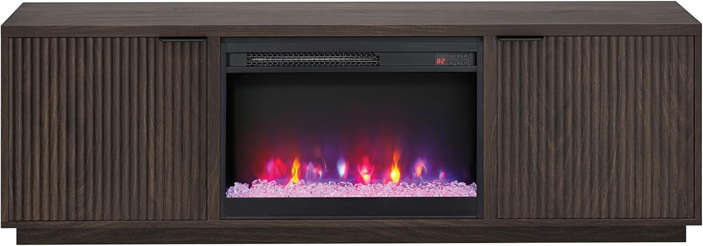 Henn&Hart Rectangular TV Stand with 26" Crystal Fireplace for TV's up to 78" in Alder Brown, for Home, Living Room, Bedroom, Entertainment Room, Office