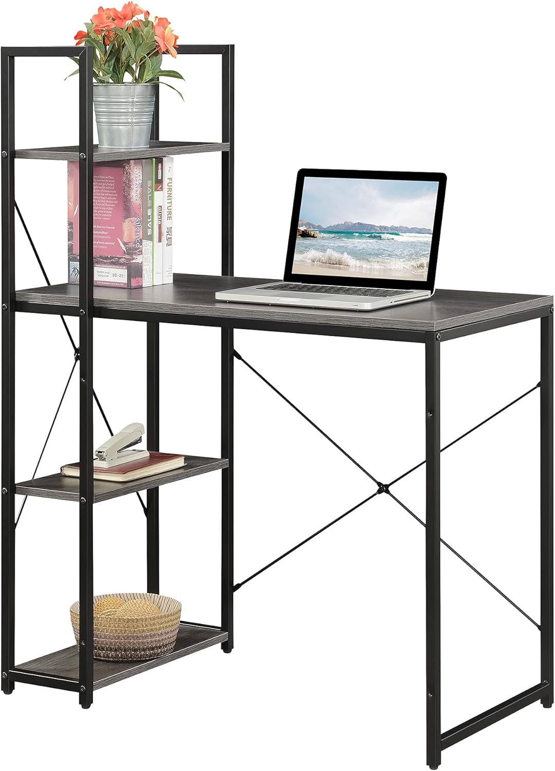 Convenience Concepts Desigsn2Go Office Workstation Desk 36" - Modern, Contemporary Writing Accent with Storage Shelves for Dorm Room & Home Study, Charcoal Gray
