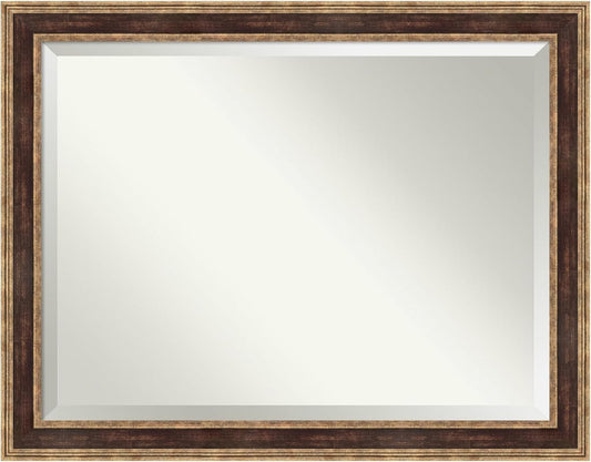 Amanti Art Bronze Bathroom Mirror for Over Sink, 36x46 Ridge Light Bronze Rectangle Vanity Mirror, X-Large Traditional Frame, Hangs Horizonally and Vertically, Bathroom Wall Decor, Beveled Edge