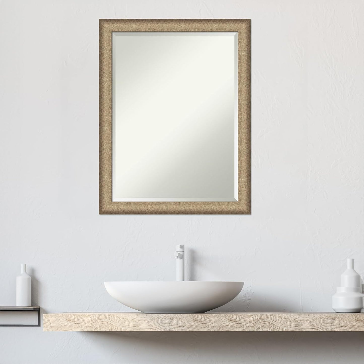 Amanti Art Bronze Bathroom Mirror for Over Sink, 27x21 Elegant Brushed Bronze Narrow Rectangle Vanity Mirror, Medium Casual Frame, Hangs Horizonally and Vertically, Bathroom Wall Decor, Beveled Edge