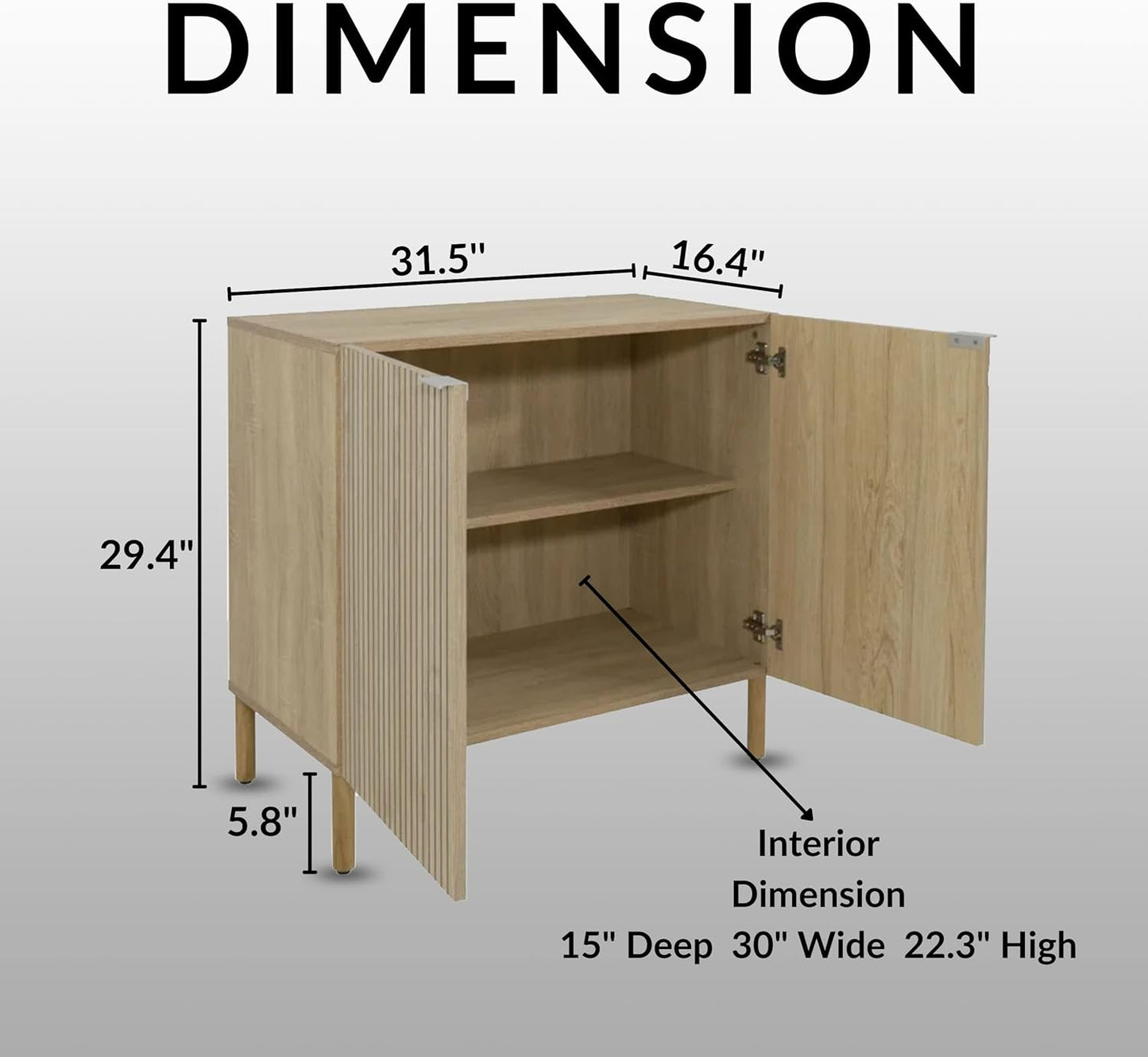 Sango Merk 2-Door Cabinet, Modern Brown Storage Cabinet with Vertical Groove Doors, Adjustable Shelf, Cylindrical Wood Legs, Discreet Metal Finger Pulls, Stylish Furniture for Living or Dining Room