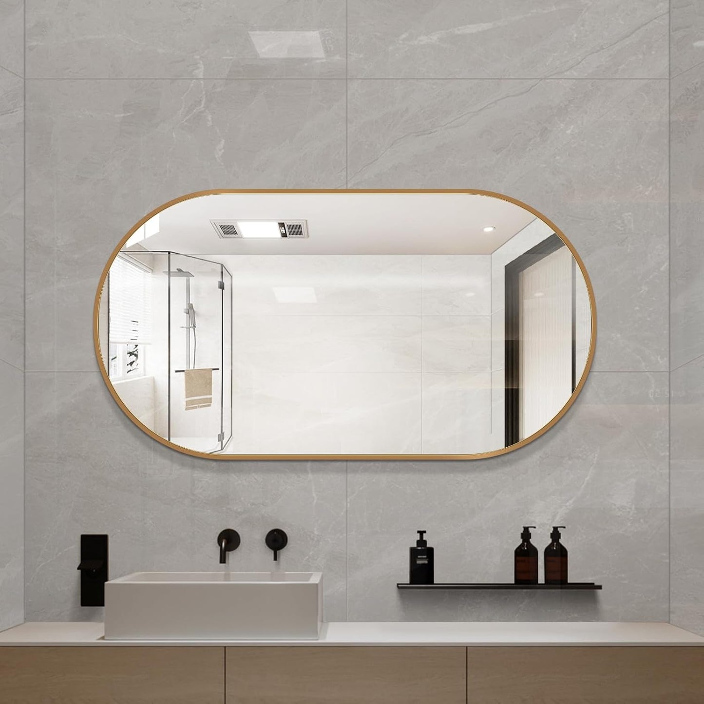 LAIYA 40x24inch Oval Wall Bathroom Mirror with Golden Aluminum Frame,Wall Mounted Oval Vanity Mirrors， Explosion-Proof Glass, Waterproof Design, Easy Installation，Horizontally/Vertically
