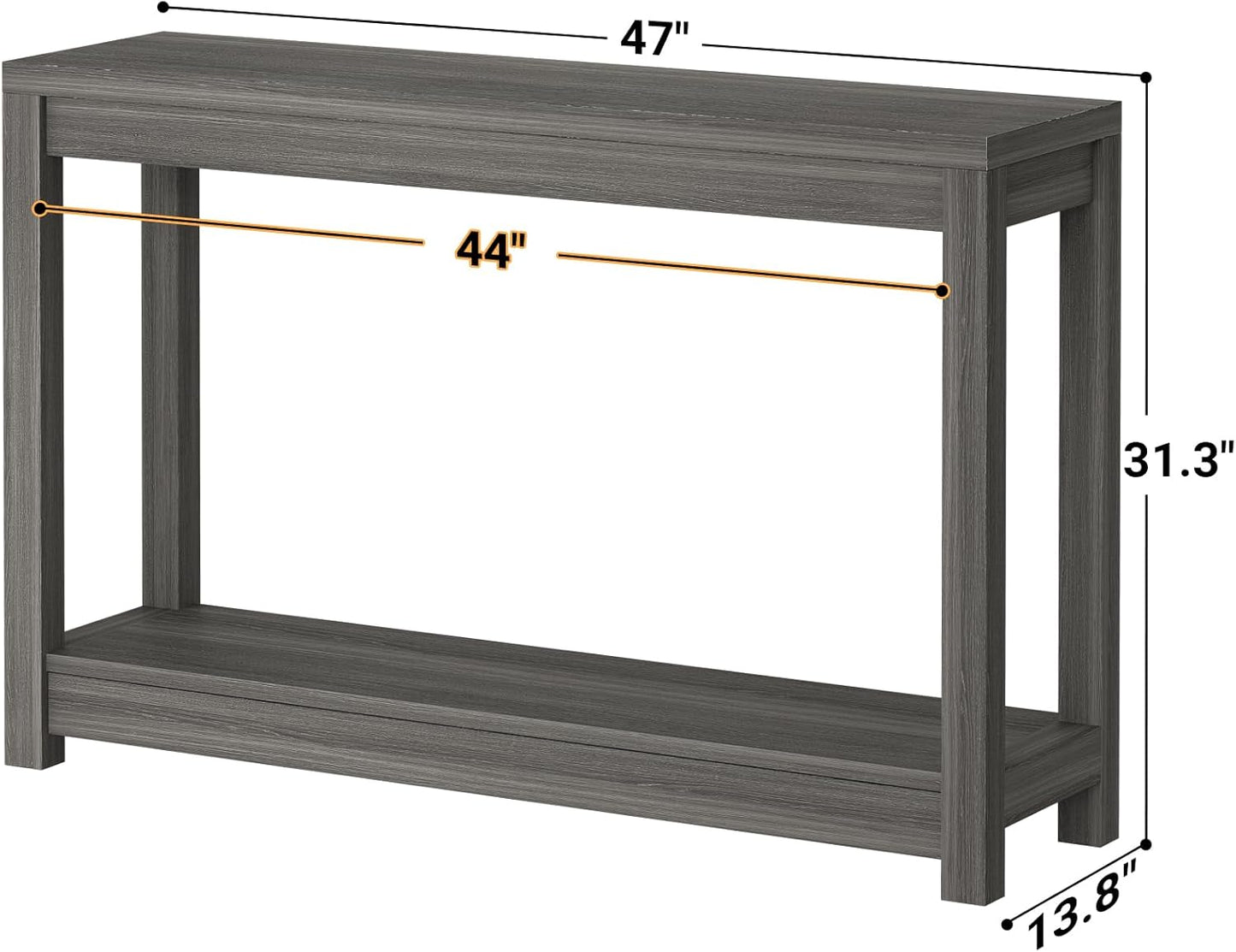 47" Farmhouse Wood Entryway Table Narrow Console Table with Storage Behind Couch Sofa Table with Shelves Entry Way Table with Open Storage, Easy Assembly, Grey Walnut
