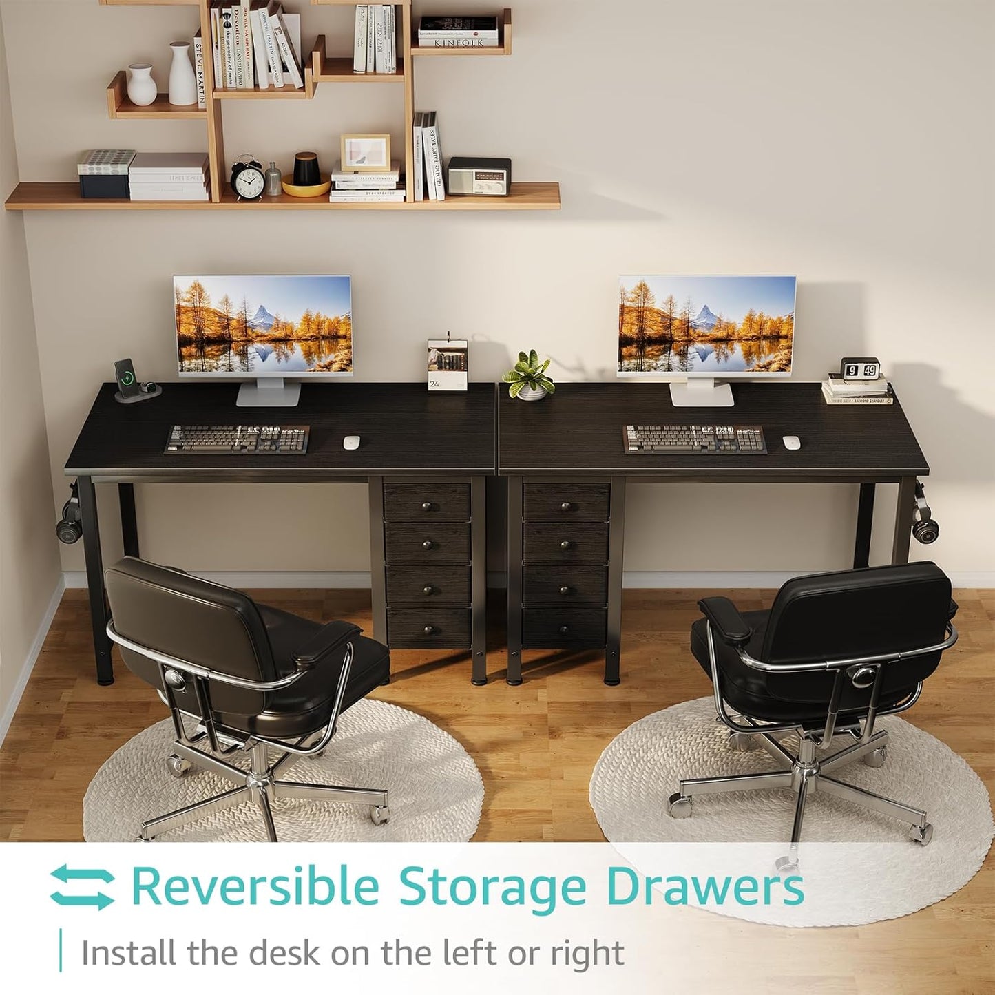 Lufeiya Small Gaming Desk with 4 Fabric Drawers, 40 Inch Kids Girls Teen Cute Study Desk for Bedroom, Reversible Work Computer Writing Table Desks for Small Space Home Office, Black