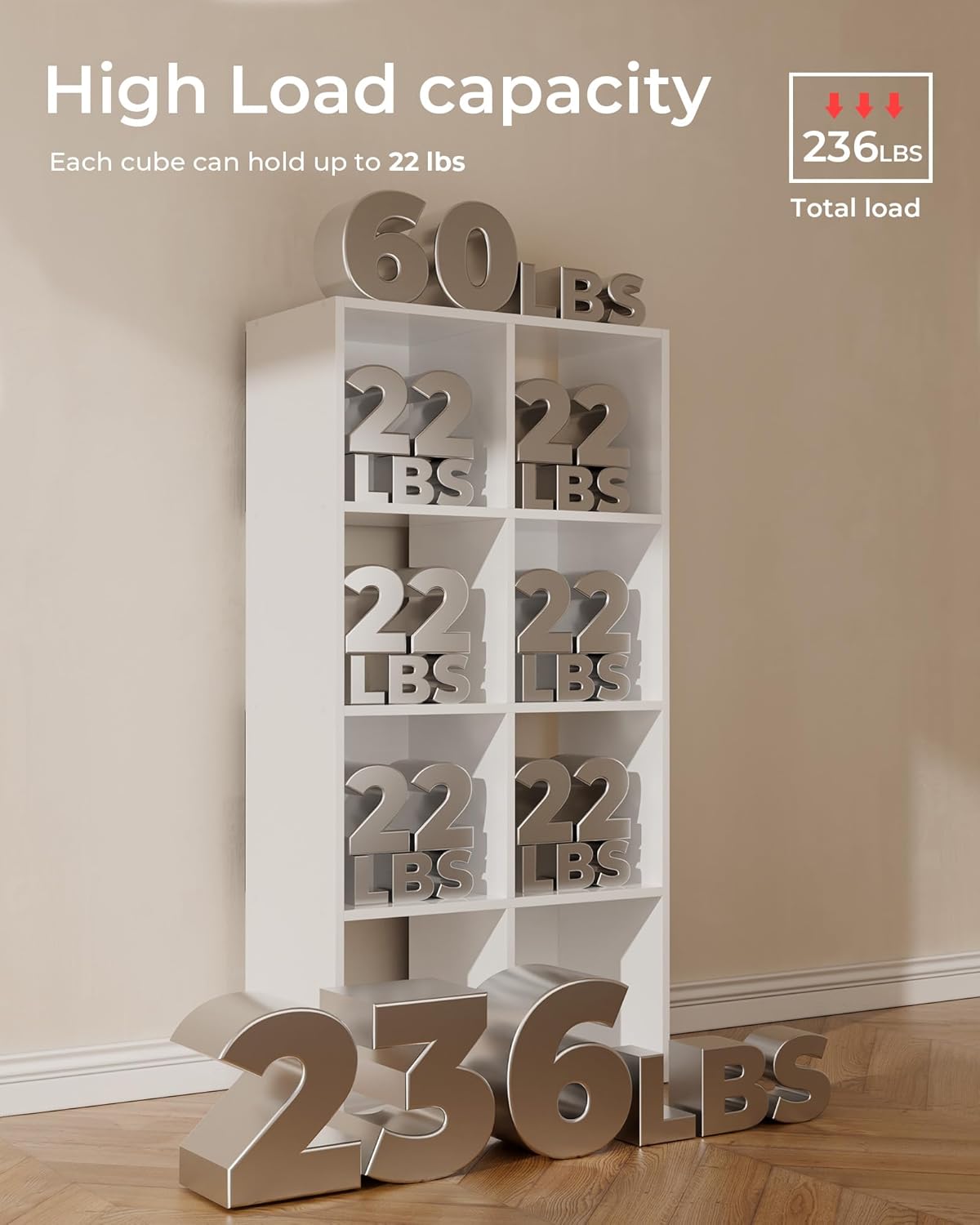 GTPLAYER 8-Cube Storage Organizer, Fits 11" Bins, Vertical or Horizontal Use, Opening Bookshelf, Partial Back Panels, Stackable Design Bookcase, for Living Room, Media Console, Hallway, White