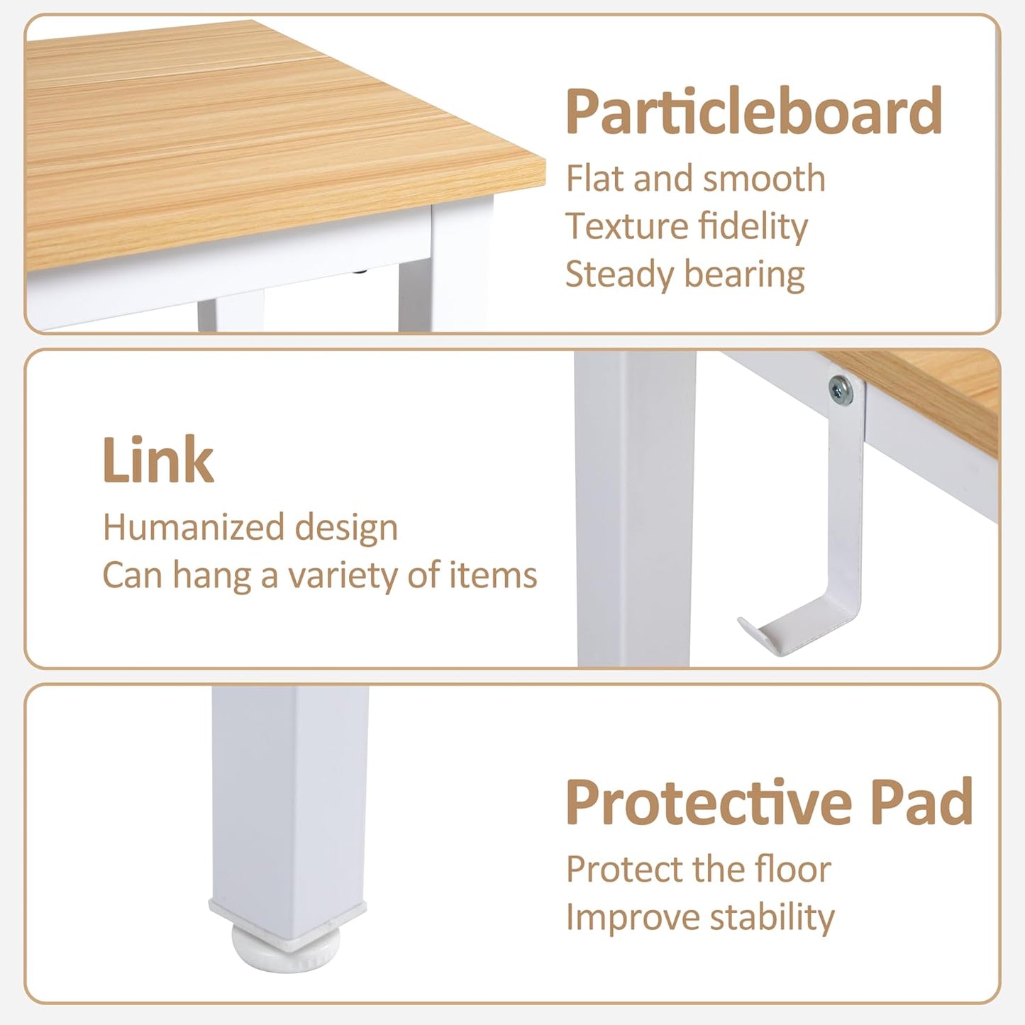 Finnhomy 47" Industrial Bar Table Set with 2 Stools - Counter Height Dining & Pub Table for Small Spaces, Kitchen, Apartment, Breakfast - Metal & Wood, Space-Saving Furniture - Oak Beige and White