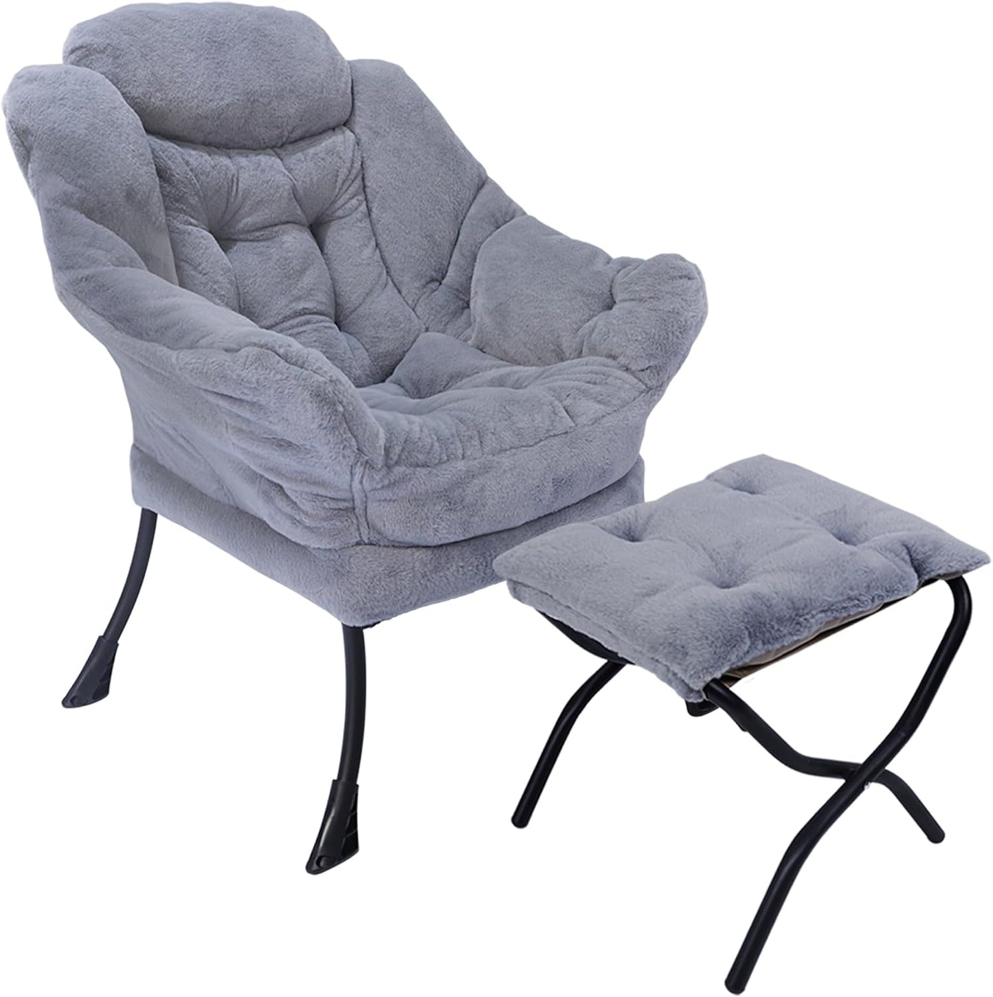 Lazy Chair with Folding Ottoman,Living Room Chairs, Accent Contemporary Lounge Chair, Single Steel Frame Leisure Sofa Chair with Armrests and A Side Pocket (TM10GRAY)