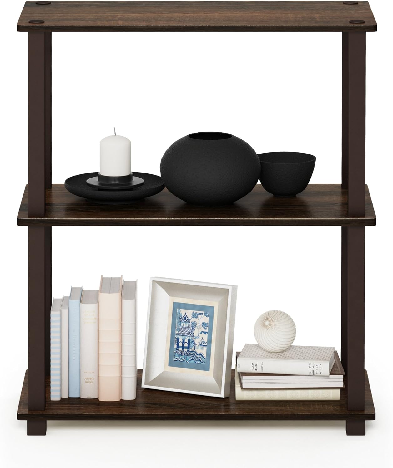 Furinno Turn-S-Tube 3-Tier Compact Multipurpose Shelf with Square Tube, Walnut/Brown (18025WN/BR)