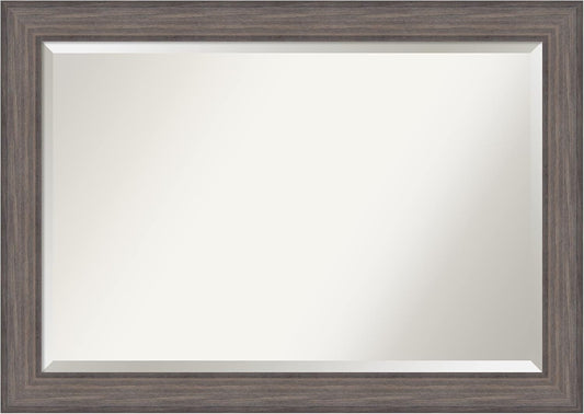 Amanti Art Grey Wall Mirror 29x41 Country Barnwood Rectangle Bathroom Mirror for Wall Decor Living Room, Large Rustic Farmhouse Wood Frame, Hangs Horizonally and Vertically, Bathroom Decor, Beveled