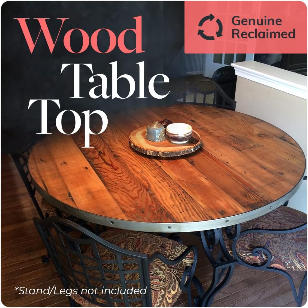 Reclaimed Wood Table Top - Rustic Recycled Wooden Piece Perfect for Signs, Kitchens, Dining and Coffee Table Tops (Reclaimed Wood Table Top with Metal Edge, 30” Round)