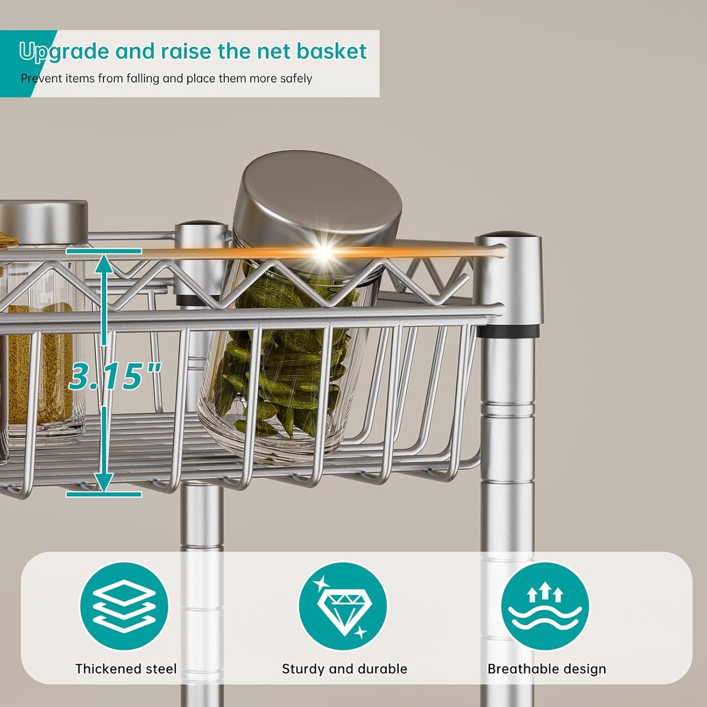 SINGAYE 6 Tier Shelf Adjustable Storage Shelves Rack Standing Units with Wheels Closet Wire Shelving Organizers Metal Pantry Kitchen Laundry Room 13.5" D x 13.5" W x 63" H Silver