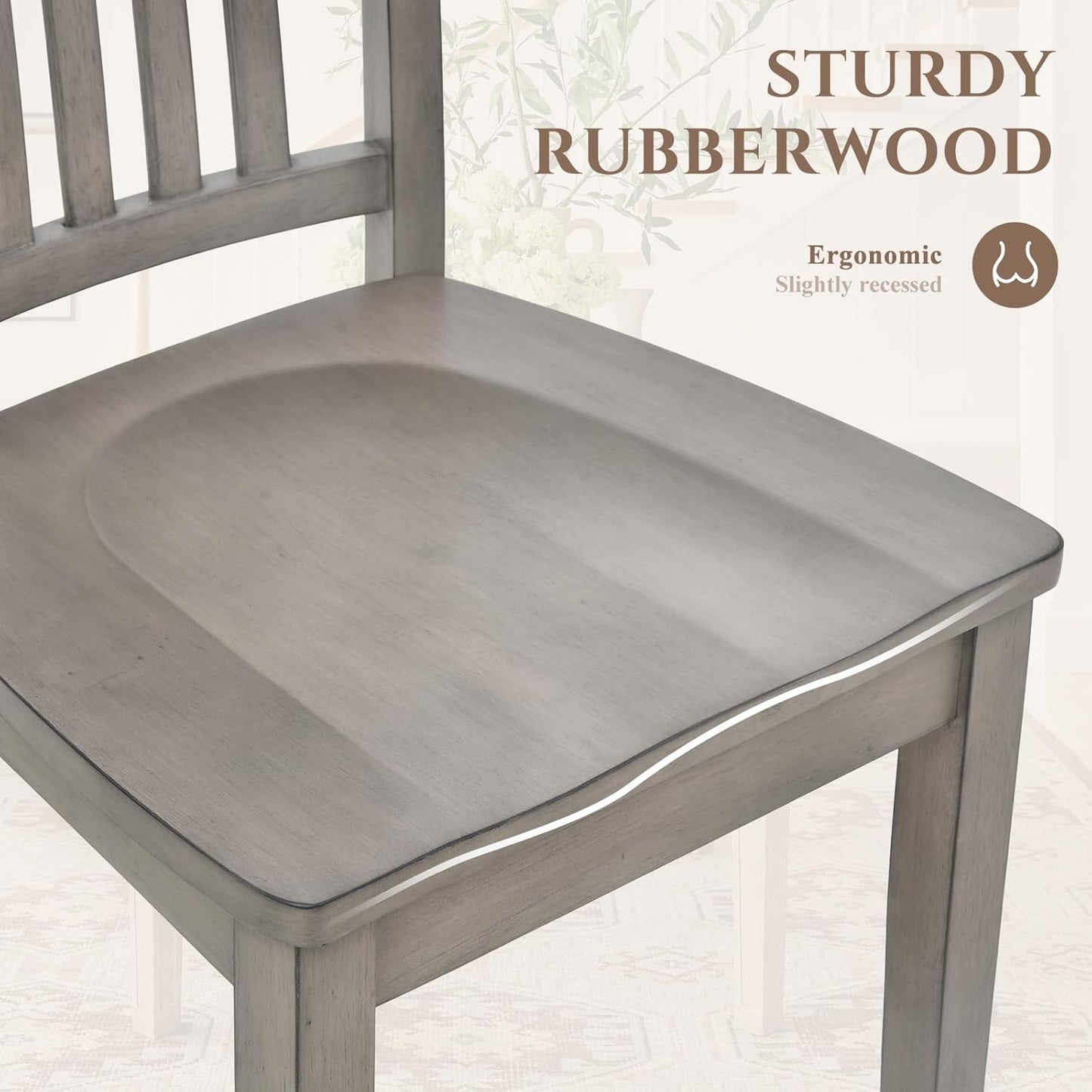 COLAMY Wooden Dining Chairs Set of 6, Spindle High Back Windsor Kitchen Side Chair, Farmhouse Dining Chairs for Kitchen and Dining Room, Light Grey