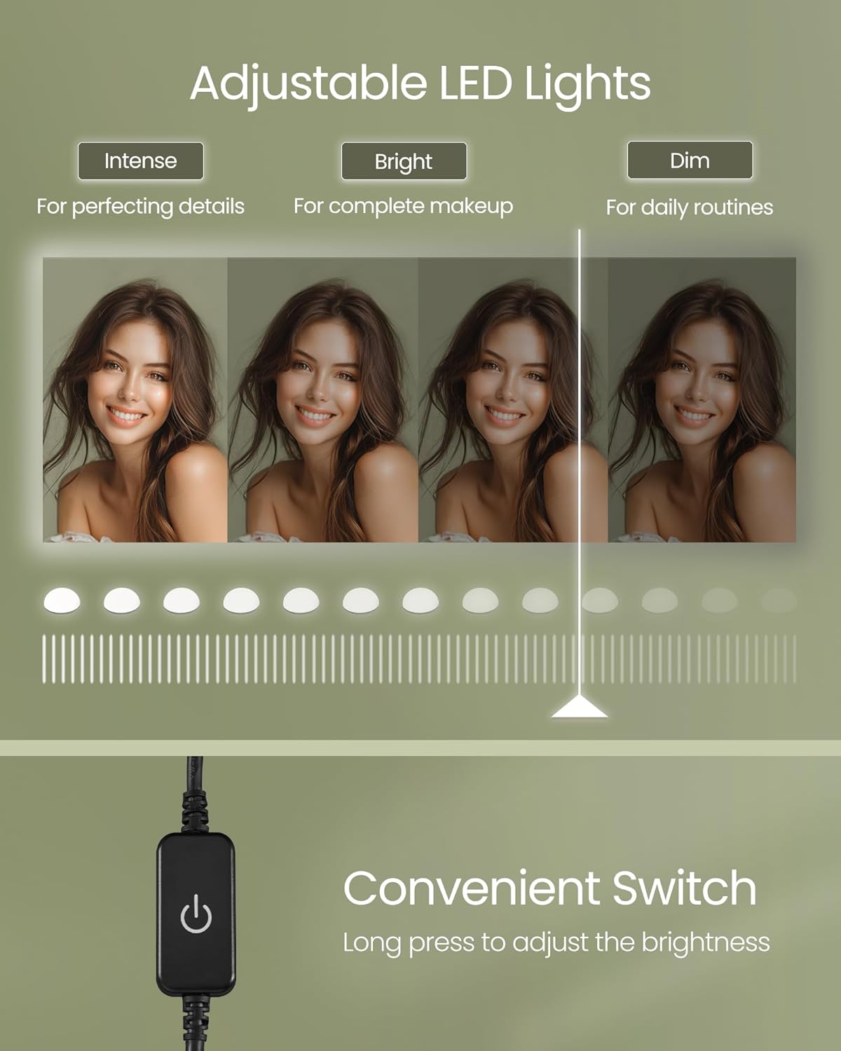 VASAGLE Vanity Desk with Mirror and Lights, 35.4-Inch Wide Makeup Vanity with Upholstered Vanity Stool, Power Outlets, Dimmable LED Lights, Storage Drawer, for Bedroom, Ink Black URDT128B01