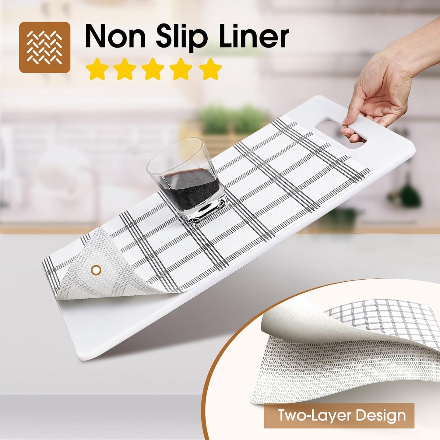 Beautysaid Shelf and Drawer Liner for Kitchen Cabinet, Non Adhesive Non Slip Shelf Paper Waterproof Washable Thickened for Dresser Pantry Shelve Bathroom Protector Liner(Plaid,23.6 in x 20 FT)