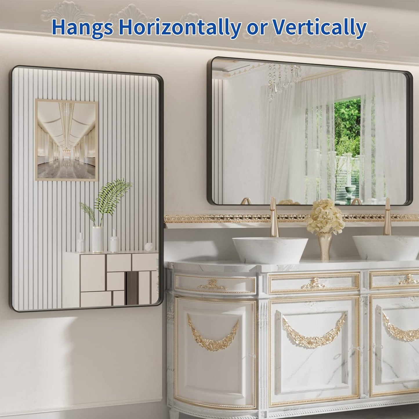 WEER Black Bathroom Mirror 48X32 Inch, Rectangular Black Metal Framed Mirror for Wall, Matte Black Vanity Mirror with Tempered Glass, Anti-Rust, Shatterproof, Hangs Horizontal or Vertical