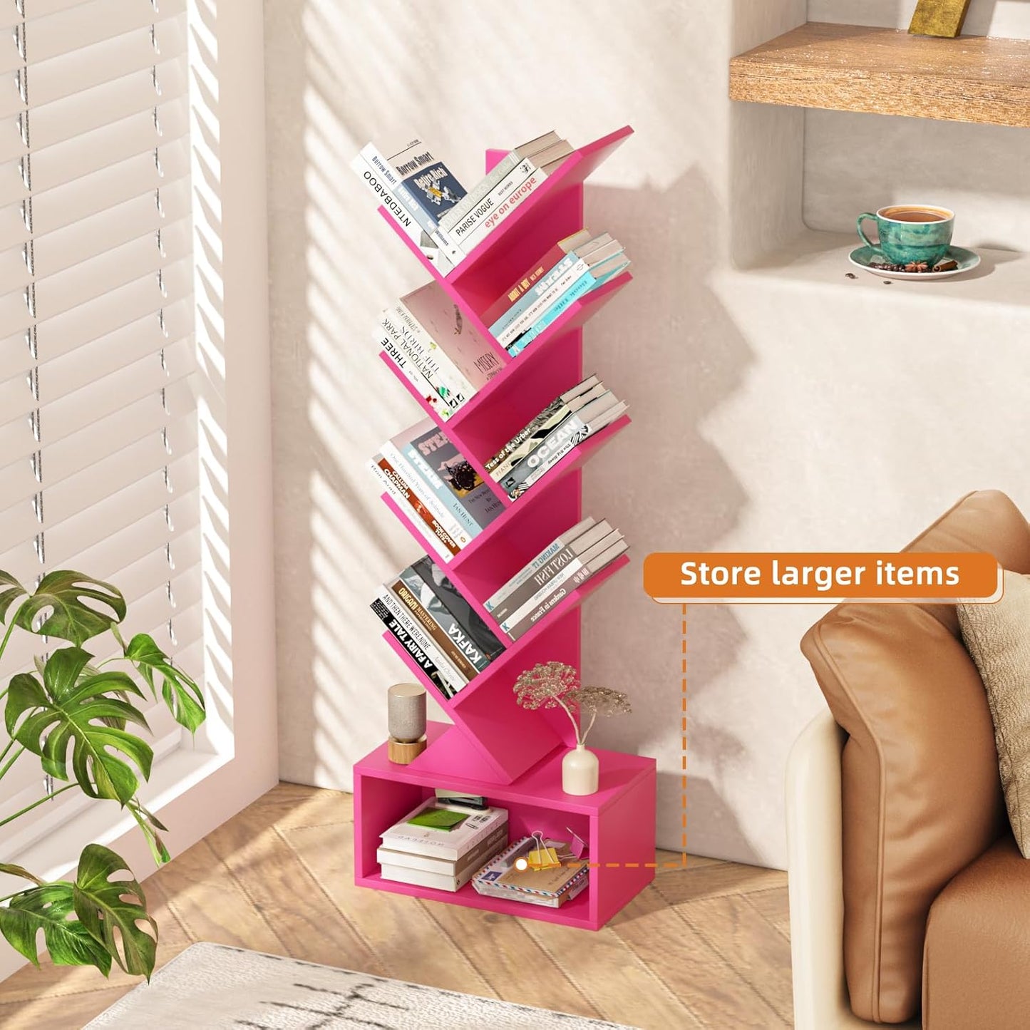 9 Tier Tree Bookshelf,Christmas Green Bookcase for Narrow Space, Storage Organizer Floor Standing Bookshelves for Books, Tall Book Case for Home Office, Living Room, Bedroom