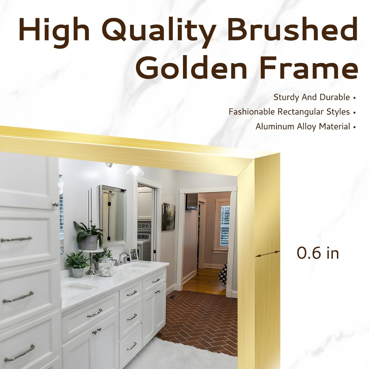 Bathroom Mirror 24"x36", Gold Vanity Mirror with Brushed Metal Frame & Tempered Glass, Rectangle Wall Mirror Mounted, Rust-Resistant for Bedroom, Entryway and Living Room Decor
