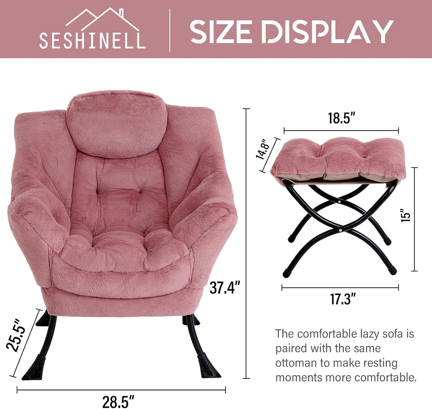 Lazy Chair with Ottoman, Modern Accent Chair Contemporary Lounge Leisure Sofa Chair with Armrests, Reading Chair and Folding Footstool Set for Living Room, Bedroom, Office