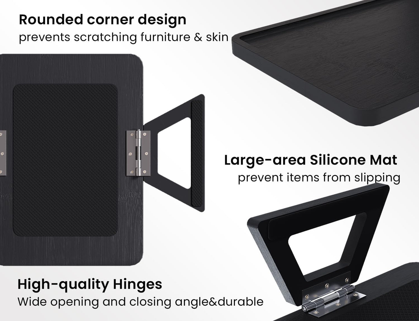 2 Pack Couch Arm Tray,Bamboo Folding Sofa Tray,Sofa Armrest Trays Clip-On Couch Desk for Drinks,Snacks,Phone,Remote Control（Black）