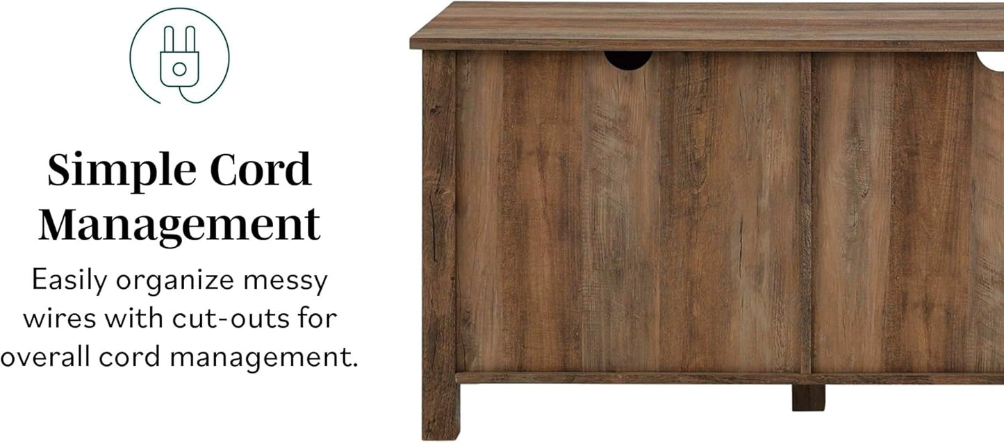 Walker Edison Portsmouth Classic 2 Glass Door TV Stand for TVs up to 80 Inches, 70 Inch, Rustic Oak