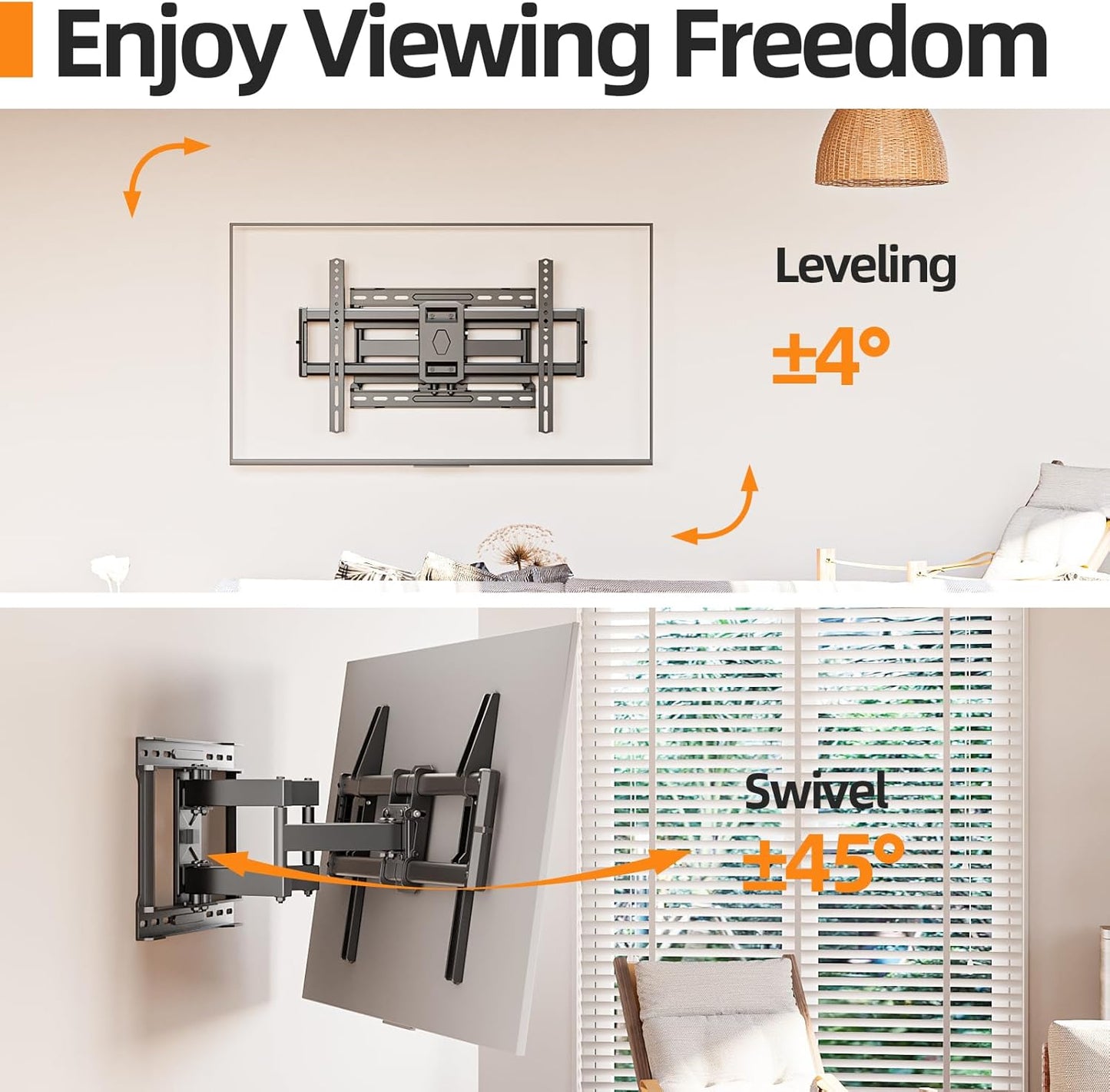 75 85 inch Full Motion TV Wall Mount for 40-86'' TV Mount, Heavy Duty Adjustable articulating Bracket Tilt Swivel Extension Level, VESA 600x400mm, 16" Studs, 132 lbs for 65 70 75+ TVs