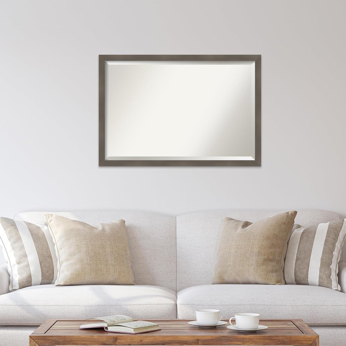 Amanti Art Grey Wall Mirror 27x39 Edwin Clay Grey Rectangle Bathroom Mirror for Wall Decor Living Room, Large Casual Wood Frame, Hangs Horizonally and Vertically, Bathroom Decor, Beveled Edge from WI