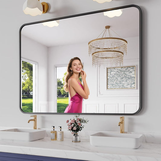 Koonmi Metal Framed Bathroom Mirror, 36"X48" Anti-Rust Bathroom Vanity Mirror, High-Definition Tempered Glass Bathroom Mirrors for Over Sink, Modern Decorative Wall Mirror for Restroom