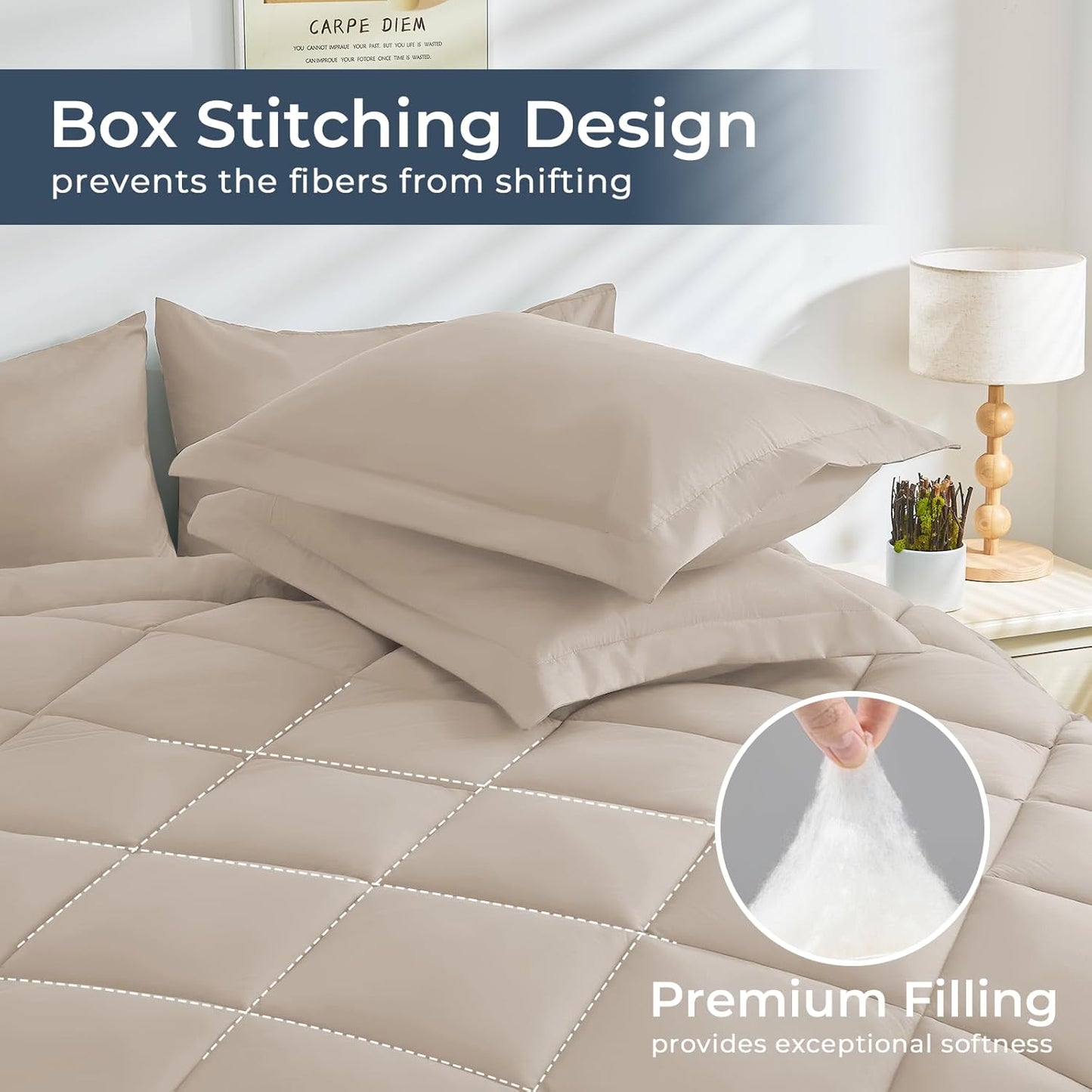 HEVUMYI Khaki Twin-XL Comforter Set - 5-Piece All Season Bed in a Bag Twin-XL, Ultra Soft Bedding Set with Comforter, Flat Sheet, Fitted Sheet, Pillowcases, Pillow Shams