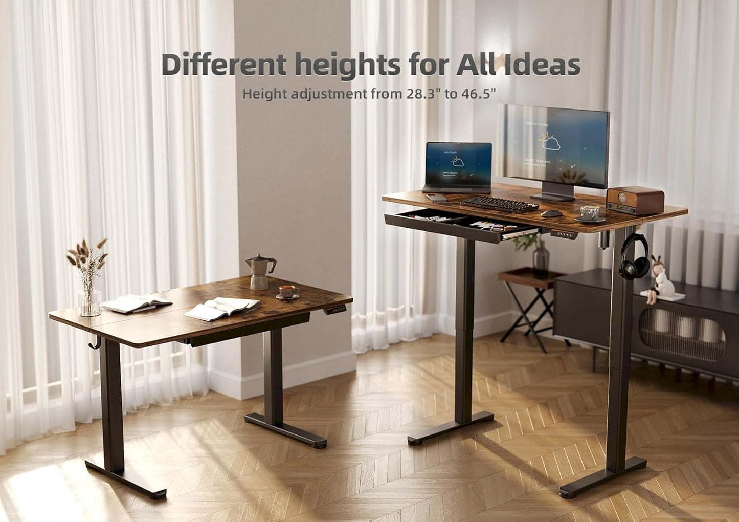 YDN Standing Desk with Drawers, Electric Adjustable Height 55 x 24 Inch Stand Up Desks for Home Office, Rustic Brown