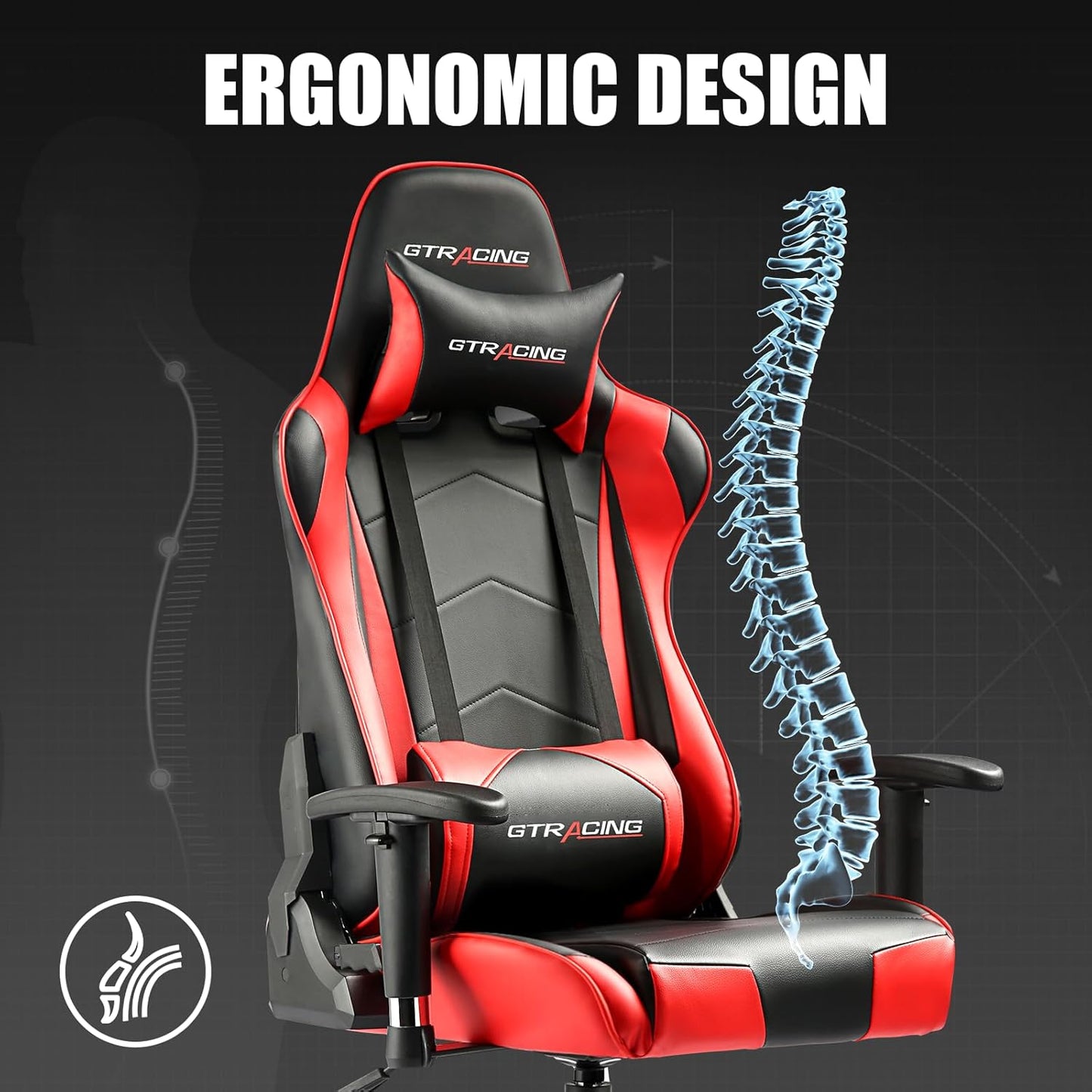 GTRACING Gaming Chair Racing Office Computer Ergonomic Video Game Chair Backrest and Seat Height Adjustable Swivel Recliner with Headrest and Lumbar Pillow Esports Chair (Red)