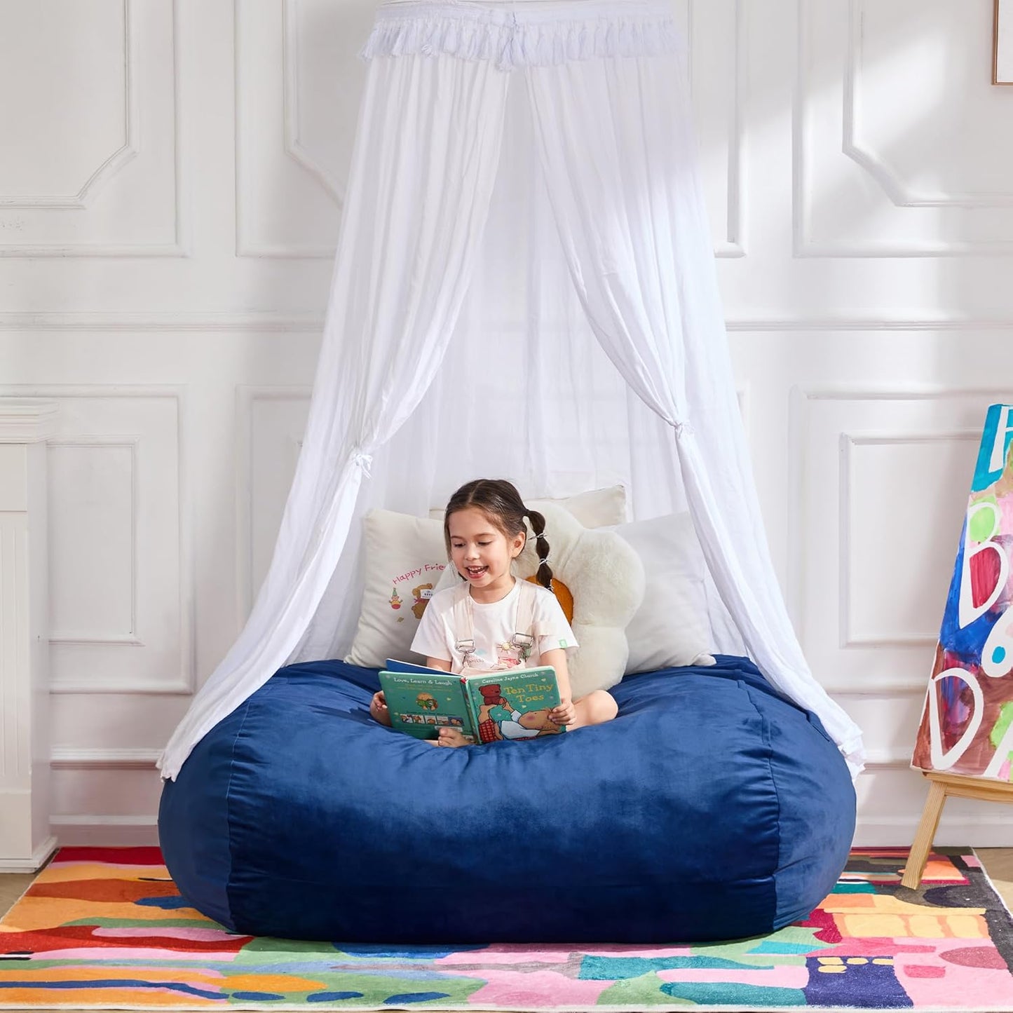 Hobestluk 3FT Bean Bag Chair Large Beanbag with Removable Cover Adult Bean Bag Chair with Portable Handle Desgin for Living Room Bedroom (Blue, 3FT)