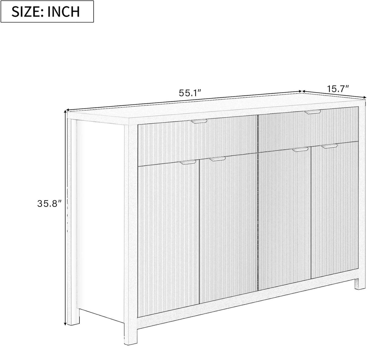 Merax Modern Wave-Pattern Sideboard Cabinet with 2 Drawers and 4 Doors,Buffet Cabinet,Aluminum Arc Handles,Scandinavian Style,Suitable for Entryway, Living Room,Foyer,White