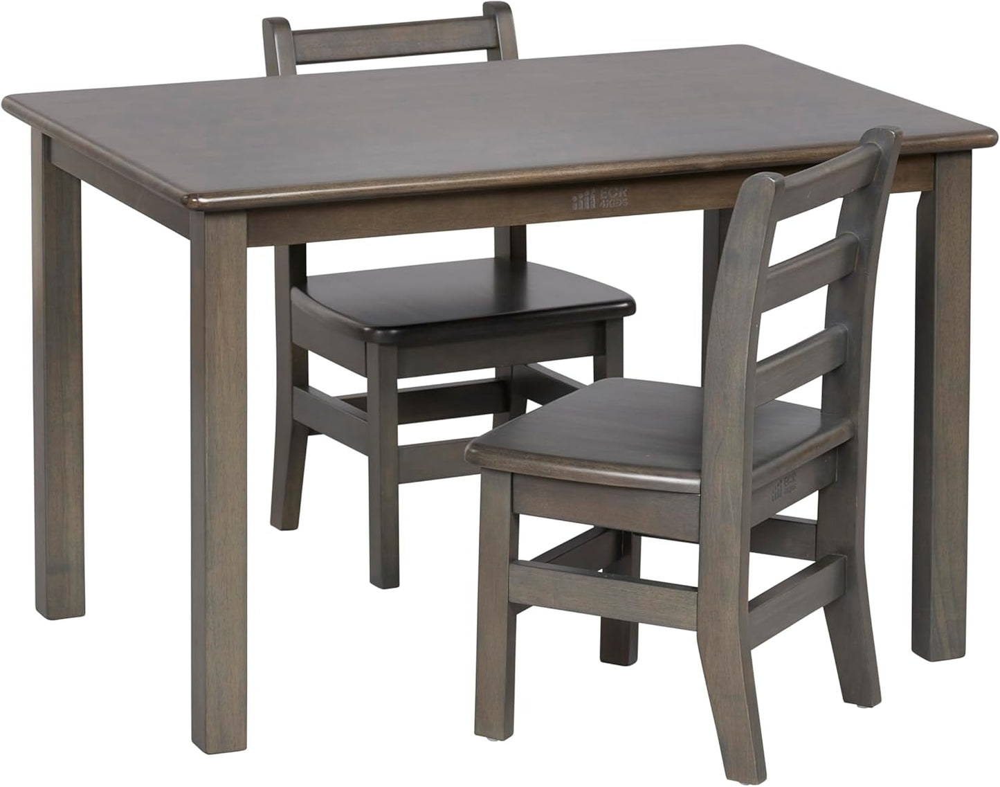 ECR4Kids 24in x 36in Rectangular Hardwood Table and Chair Set, 12in Seat Height, Kids Furniture, Grey Wash
