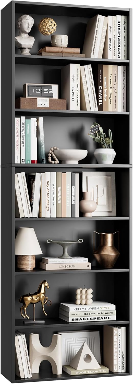 82" Tall Bookshelf, 7-Tier Open Shelves Bookcase, Freestanding Display Storage Shelves, Tall Bookcase Home Decor Furniture for Home Office, Living Room, Bedroom, Black