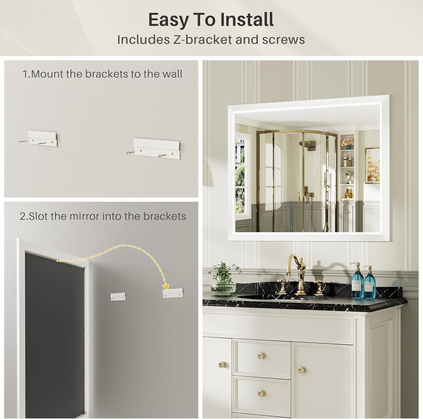 55x30 Inch White Bathroom Mirror for Wall, Thick Metal Framed Rectangle Mirrors for Over Sink, Bedroom, Living Room, Entryway, Anti-Rust, HD Tempered Glass