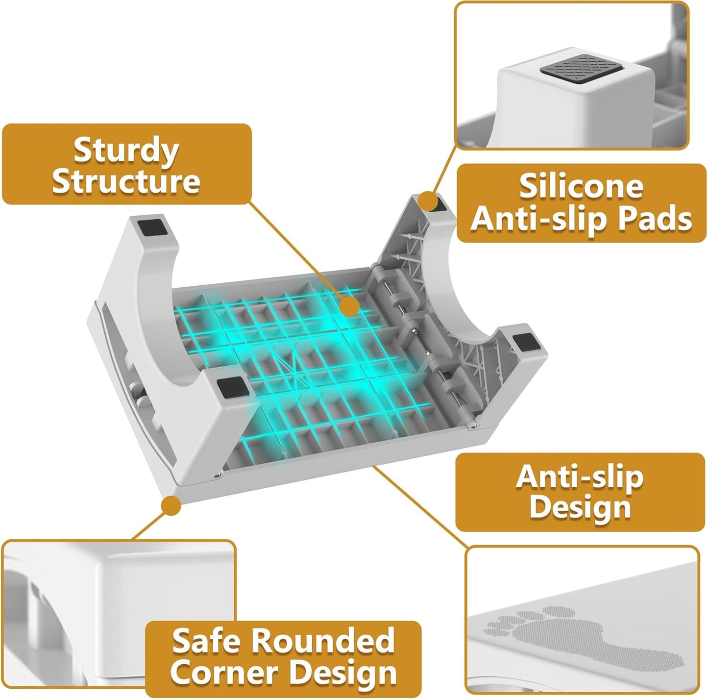 Folding Step Stool for Adults Kids, Heavy Duty Non-Slip Foldable Stepping Stool with 400-LBS Capacity, Safety Collapsible Foot Step Stool for Bathroom Bedroom Kitchen, Bed Steps for High Beds, White