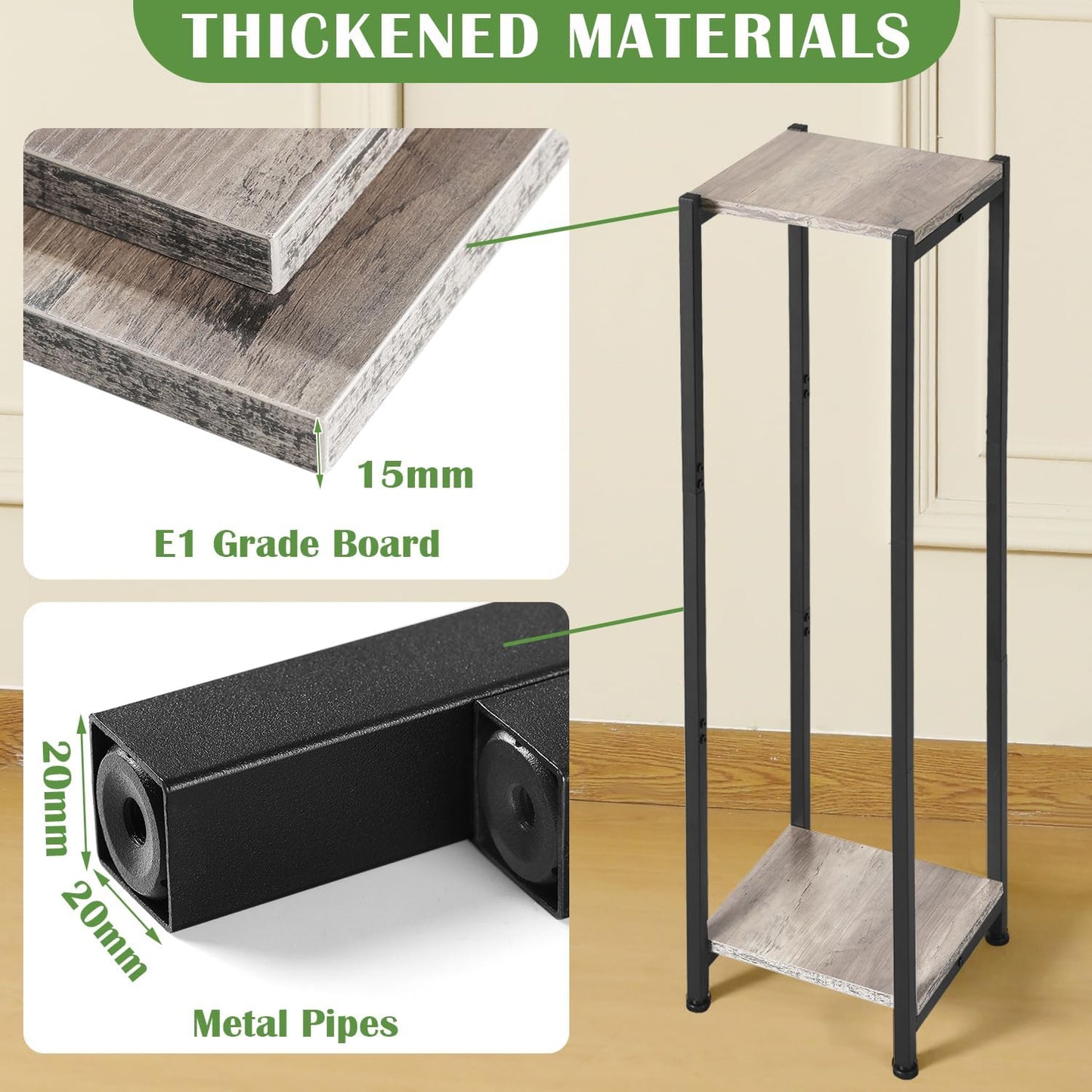 Extra Tall Plant Stand Indoor,40 Inch Plant Stands,2 Tier Metal Plant Stand with Heavy Duty Wood,Greige and Black