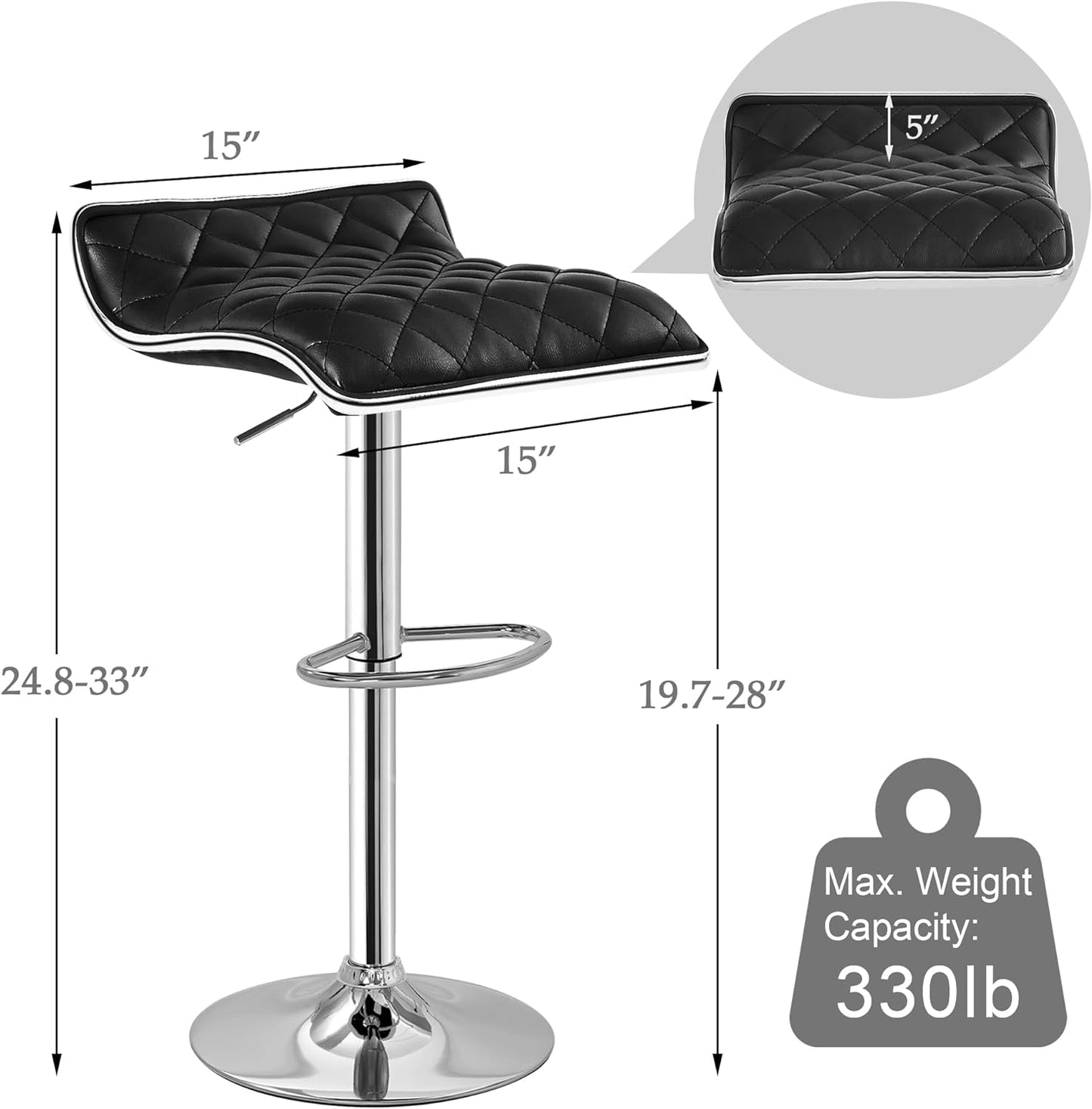 VECELO Adjustable Bar Stools Set of 2, Bar Height Stools for Kitchen Counter