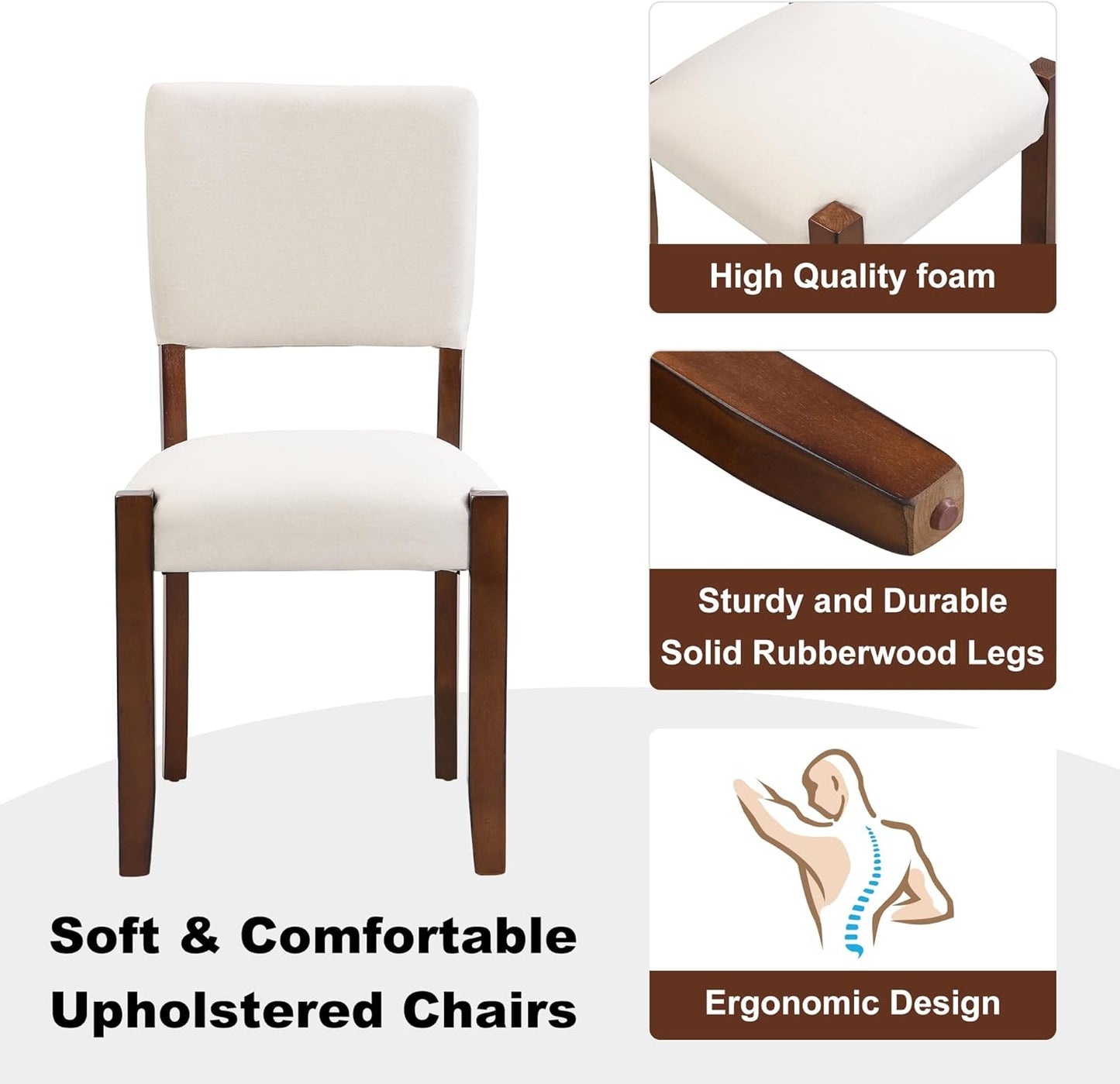 Ball & Cast 5 Piece Dining Table Set with 4 Upholstered Chairs,Wooden Living Room Furniture W/ 46" Faux Marble Style Desk,for Restaurant,Home Bistro,Off White