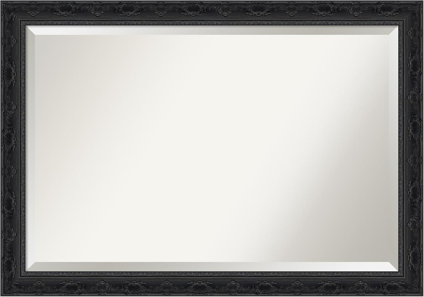 Amanti Art Bathroom Mirror for Over Sink, 29x41 Filigree Gloss Black Rectangle Vanity Mirror, Large Traditional Frame, Hangs Horizonally and Vertically, Bathroom Wall Decor, Beveled Edge