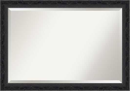 Amanti Art Bathroom Mirror for Over Sink, 29x41 Filigree Gloss Black Rectangle Vanity Mirror, Large Traditional Frame, Hangs Horizonally and Vertically, Bathroom Wall Decor, Beveled Edge