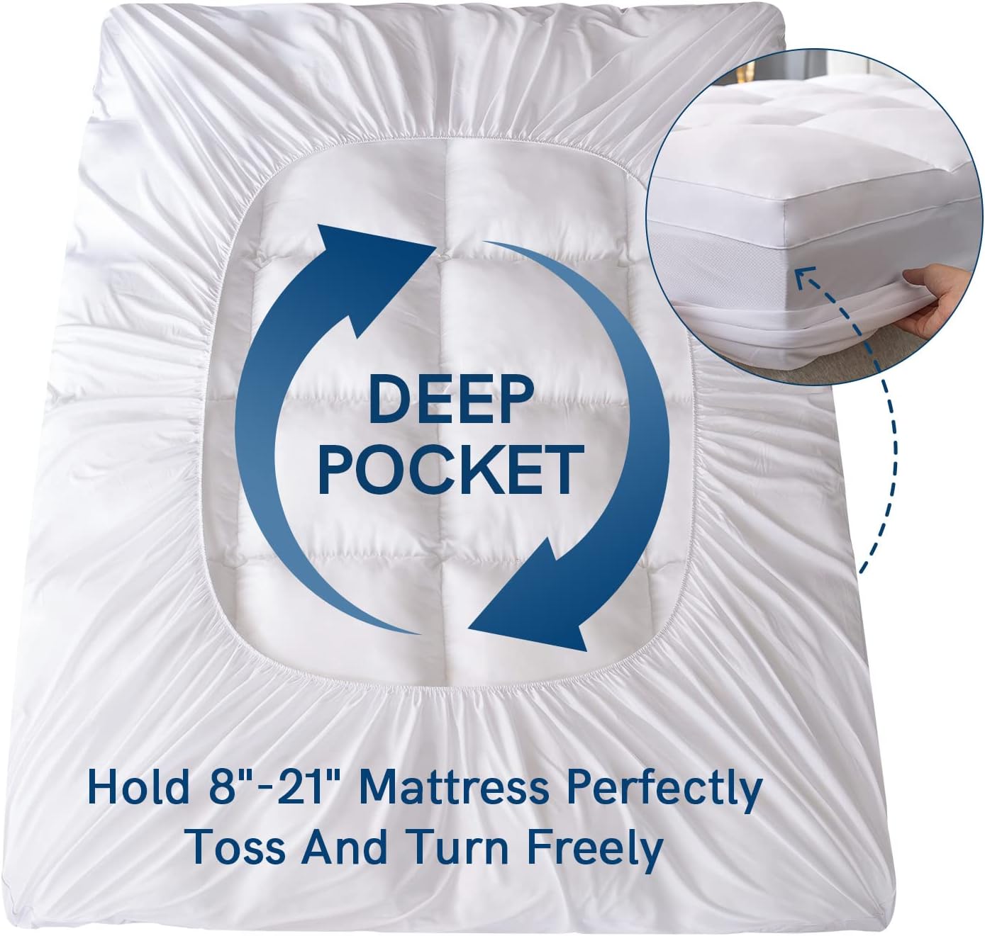 ELEMUSE King Mattress Topper for Back Pain, Extra Thick Mattress Pad Cover, Plush Soft Pillowtop with Elastic Deep Pocket, Overfilled Down Alternative Filling