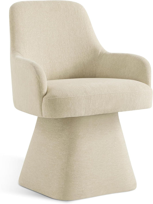 Swivel Dining Chair Set of 1, Mid Century Modern Chair Fabric Upholstered Armchair with Armrest & Ergonomic Backrest for Dining Room, Kitchen, Bedroom, Living Room, Sand