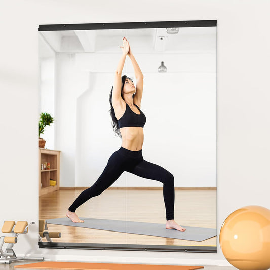 Hasipu 2 Pcs 63''x28'' Home Gym Mirror Large Full Length Wall Mounted Full Body Mirror for Yoga Dance Fitness Exercise Studio Bedroom Garage, Frameless Tempered Glass Workout Mirrors Black Rectangular