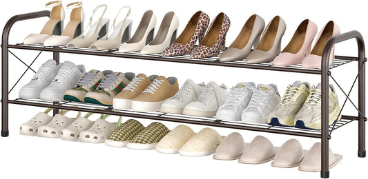 Hoctieon 2 Tier Shoe Rack for Closet, Durable Mesh Style Shoe Rack, Entryway Shoe Shelf, Shoe Storage Organizer for Hallway, Bedroom, Living Room, Wardrobe, Brown
