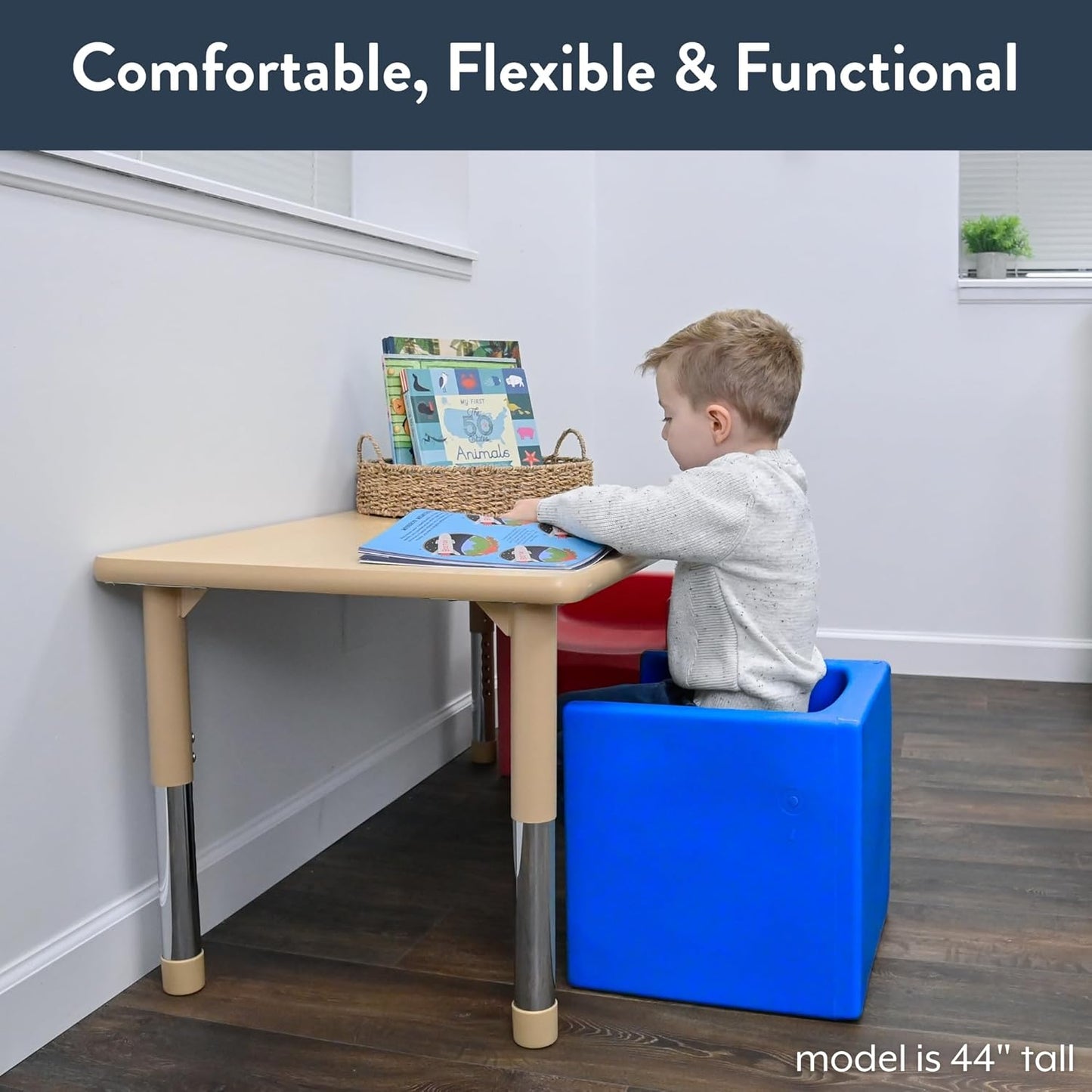 Children's Factory 3-in-1 Cube Chair for Kids, Flexible Seating Classroom Furniture, 1-Pack, Red